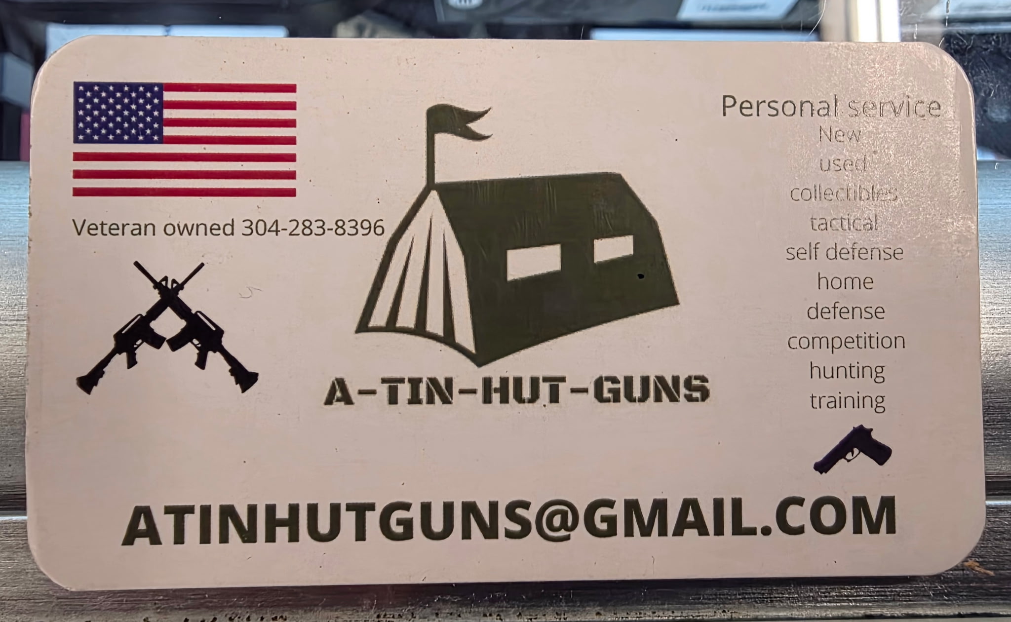 A-Tin-Hut-Guns veteran-owned business card